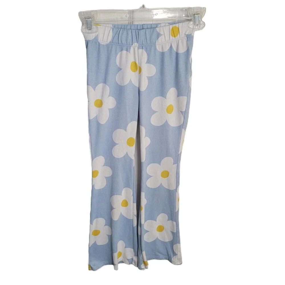 Art Class Girls Pajama Bottoms Daisy Floral Flare Leg Blue White Size 6/7 Small
